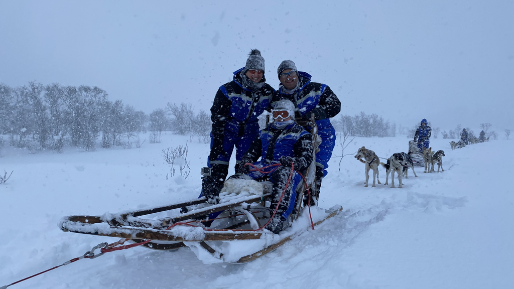 Perfektes Wetter für eine Musher-Tour Die Schlittenfahrt